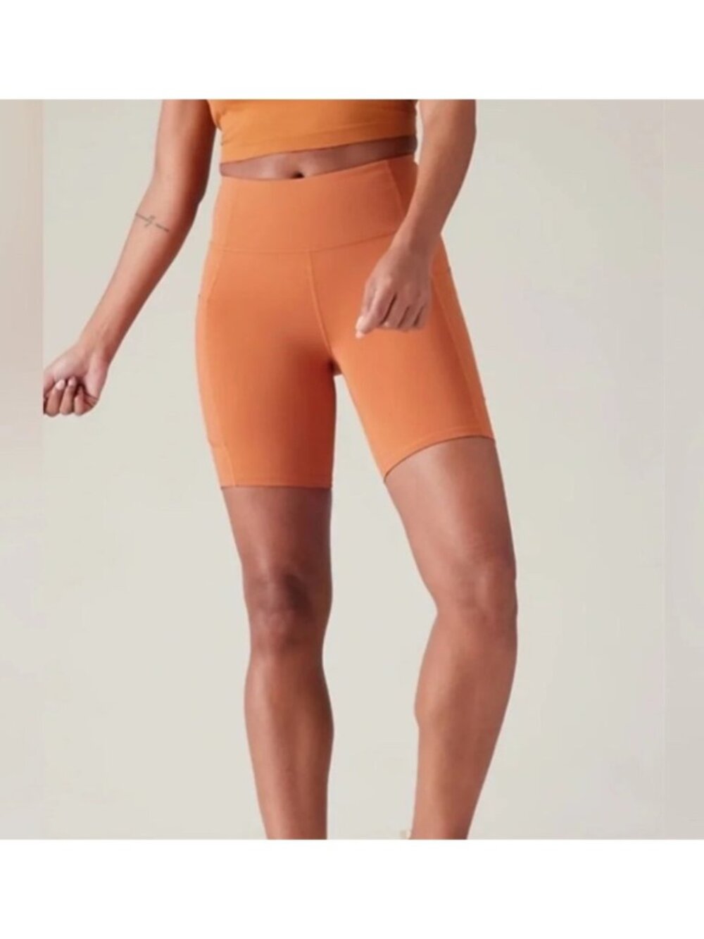 NEW Athleta Ultimate Stash 7" Biker Shorts High-Rise Orange Small Athletic